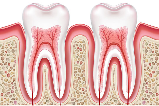 eeth/Molars crosssection diagram in a side view, PNG, in, a Dental-themed, isolated, and transparent photorealistic illustration. Generative ai