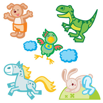 Cute Baby and Kid Vector Icons Set - Cartoon Baby Animals and Characters. Vinyl Ready.