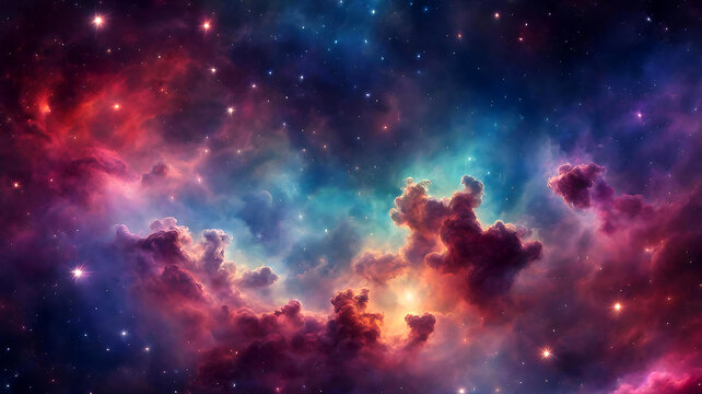 Colorful Space Galaxy Full Of Stars With Clouds Nebula, Interstellar Night, Vibrant Colors, Background Wallpaper