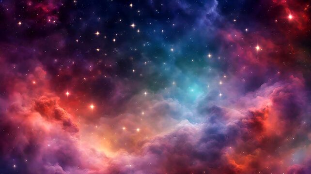 Colorful Space Galaxy Full Of Stars With Clouds Nebula, Interstellar Night, Vibrant Colors, Background Wallpaper