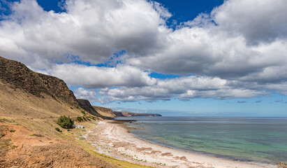 Beautiful Yankalilla Hills and Lady Bay scenery at Normanville, Fleurieu Peninsula, South Australia