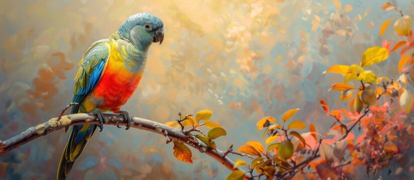 A vibrant Bourkes parrot with a colorful plumage perches confidently on a tree branch.