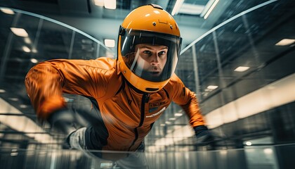 A man wearing protective gear is seen skateboarding through a tunnel, showcasing his skills with fluid movements and balance on the board. The tunnel provides a unique setting for the action