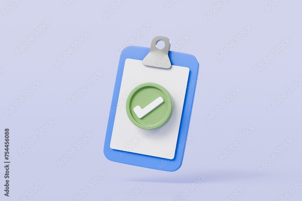 Aufkleber 3d blue clipboard with blank paper notes and check marks icon symbol. confirmed or approved document