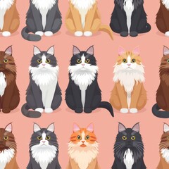 Different Types of Cats on Pink Background