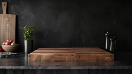 Modern Kitchen Counter Setup with Wooden Cutting Board and Decor