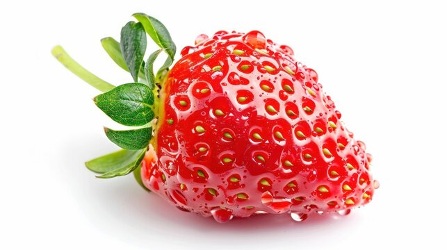 Fresh Strawberry with Droplets on a White Background