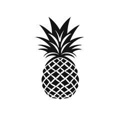 Vector black silhouette of a pineapple isolated on a white background.