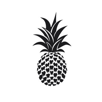 Vector black silhouette of a pineapple isolated on a white background.