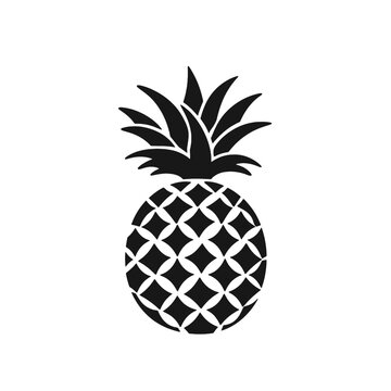 Vector black silhouette of a pineapple isolated on a white background.