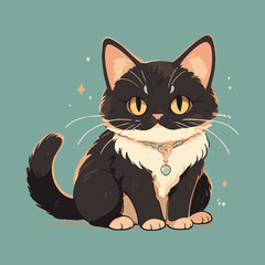 Cute cartoon cat design with a bow tie and curious look.
