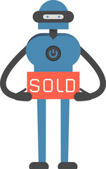 Robot Character Holding Sold Signage
