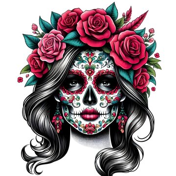 beautiful girl painting Day of the dead festival  face  design vector illustration arts with rose flowers
