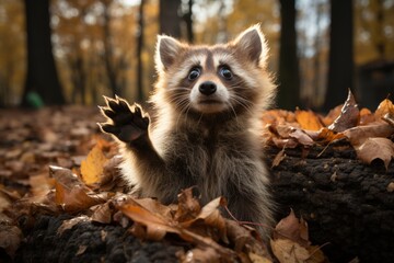 Curious raccoon with astonished expression in natural habitat