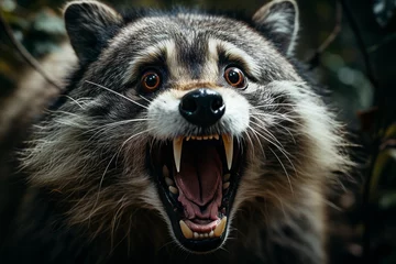Foto op Plexiglas Curious raccoon with a surprised expression staring in awe while exploring the forest © Наталья Бойко