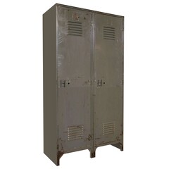 A large metal locker room cabinet with two doors