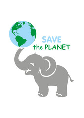 Baby elephant holding the globe. Save the planet