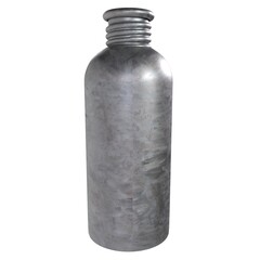 A silver metal bottle with a silver cap