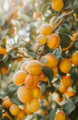 Fresh juicy apricots on a tree in a spring garden
