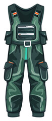 Dark Green Waterproof Waders Fishing Gear. Isolated on a Transparent Background. Cutout PNG.