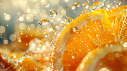 A close-up of a juicy orange being squeezed, capturing the moment of citrusy freshness, with...