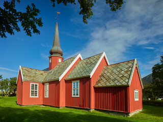 Kirche Flakstad, Flakstadoye, Lofoten, Nordland, Norwegen