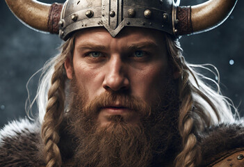 Retrato de um homem guerreiro viking.