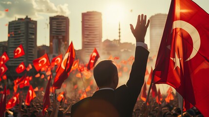 A Turkish government official waving to the fans while the celebration - obrazy, fototapety, plakaty