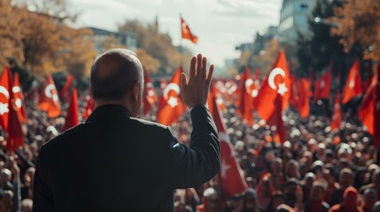 A Turkish government official waving to the fans while the celebration - obrazy, fototapety, plakaty