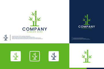 nature bamboo logo , green , vector design template.