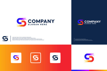 technology logo , letter S , digital pixel , logo design vector.