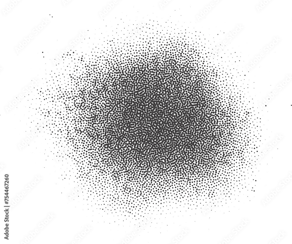 Poster halftone dotted circle shape. stipple blob. noisy abstract design element with grainy shadow texture