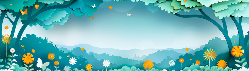 3d papercuts verdant spring bloom, in the style of surrealistic cartoons.