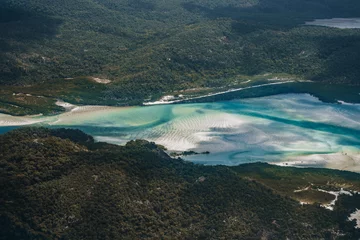Papier Peint photo autocollant Whitehaven Beach, île de Whitsundays, Australie Whitehaven Beach and Hill inlet. Aerial Drone Shot. Whitsundays Queensland Australia, Airlie Beach.
