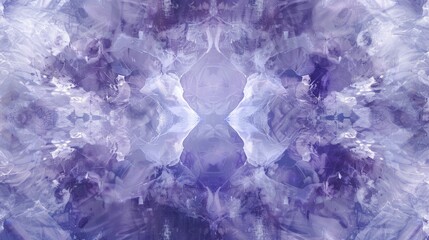 A symmetrical abstract artwork with crystal-like formations in shades of purple, creating a...