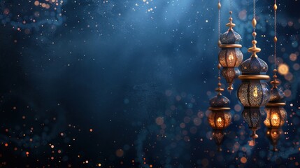 Light Navy and Gold Islamic Backdrop Background With Text Space