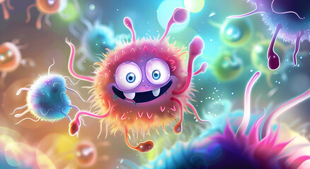 Naklejka premium A cartoon cute and funny little bacterium