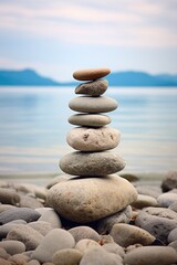 A stack of rocks sitting on top of a beach. Suitable for travel and nature concepts
