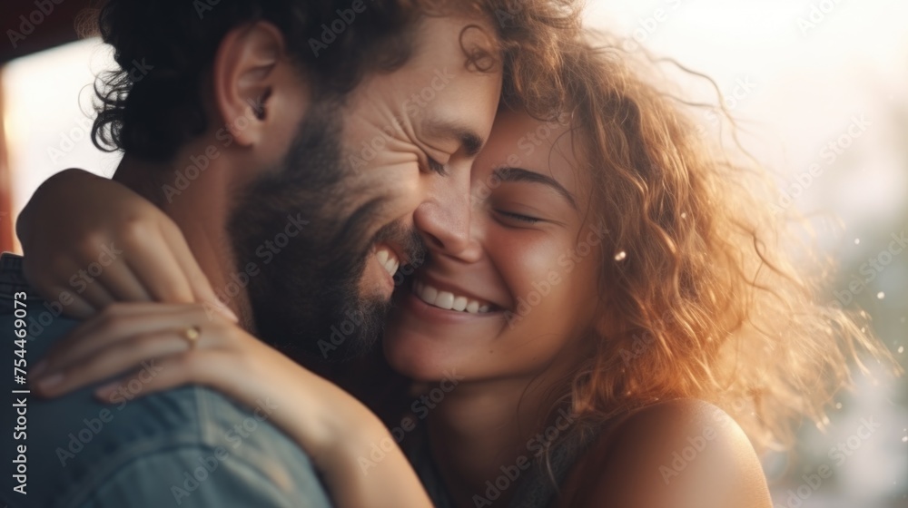 Poster A man and a woman hugging each other. Ideal for relationship and love concepts