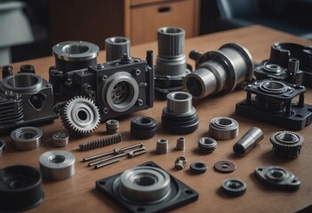 Naklejka premium Engine valve car maintenance.The cylinder block of the four-cylinder engine. Disassembled motor vehicle for repair