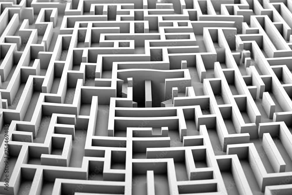 Fototapete A man standing in the middle of a maze. Suitable for concept of confusion or problem-solving