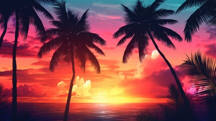 Beautiful sunset with palm trees, perfect for tropical vacation concept