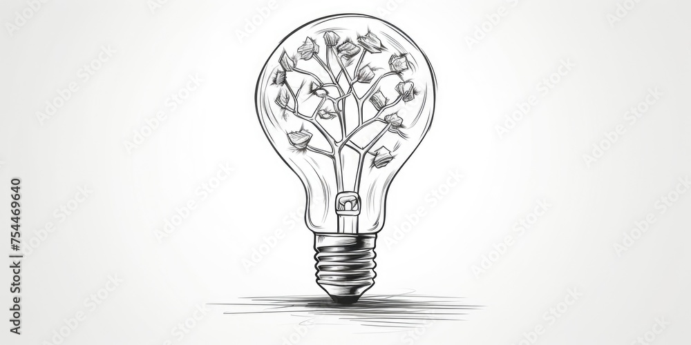 Poster a unique light bulb with a miniature tree inside, ideal for creative concepts