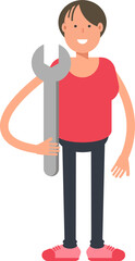 Boy Character Holding Wrench
