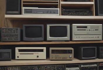 Obraz premium pile of old unused computers and vintage CRT monitors