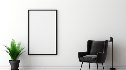Simple black chair against a white wall, suitable for interior design projects