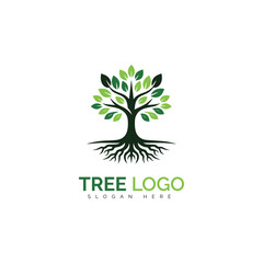 Elegant tree logo with green leaves