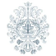 Watercolor gray monochrome hand drawn flower for pattern design, borders, frames, background for textiles, fabrics, postcard, souvenirs, packaging, scrapbooking, invitations and greeting cards