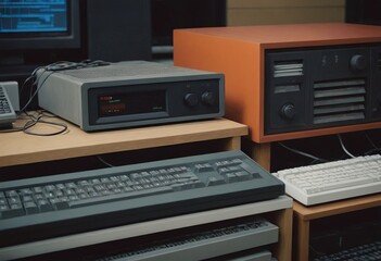 pile of old unused computers and vintage CRT monitors