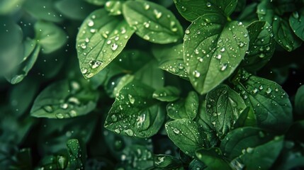 Fresh green leaves with water droplets, perfect for nature concepts - Powered by Adobe